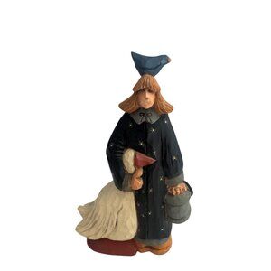 Vintage Williraye Studio Collectible Figurine Woman w/Goose Folk Art Whimsical